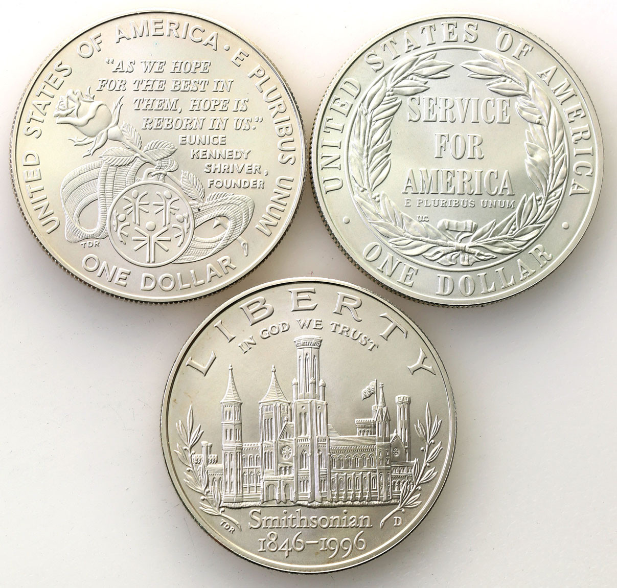 USA. Dolar 1995-1996, zestaw 3 sztuk